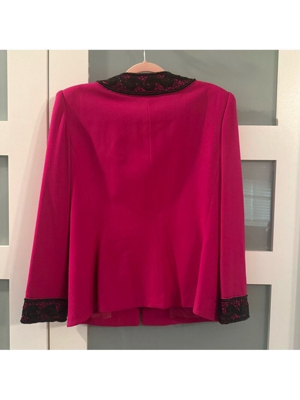 OLEG CASSINNI by Black Tie II Hot Pink wool beaded jacket. Size 16 - Picture 3 of 9